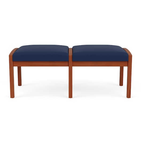 Lesro Lenox Wood 2 Seat Bench Wood Frame, Cherry, MD Ink Upholstery LW2001 - main